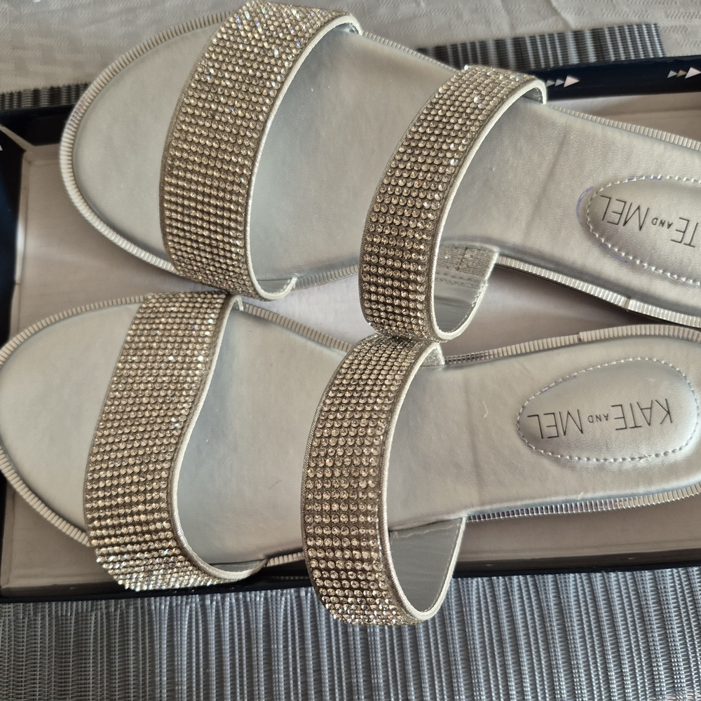 Silver Rhinestone Sandals with Wide Straps